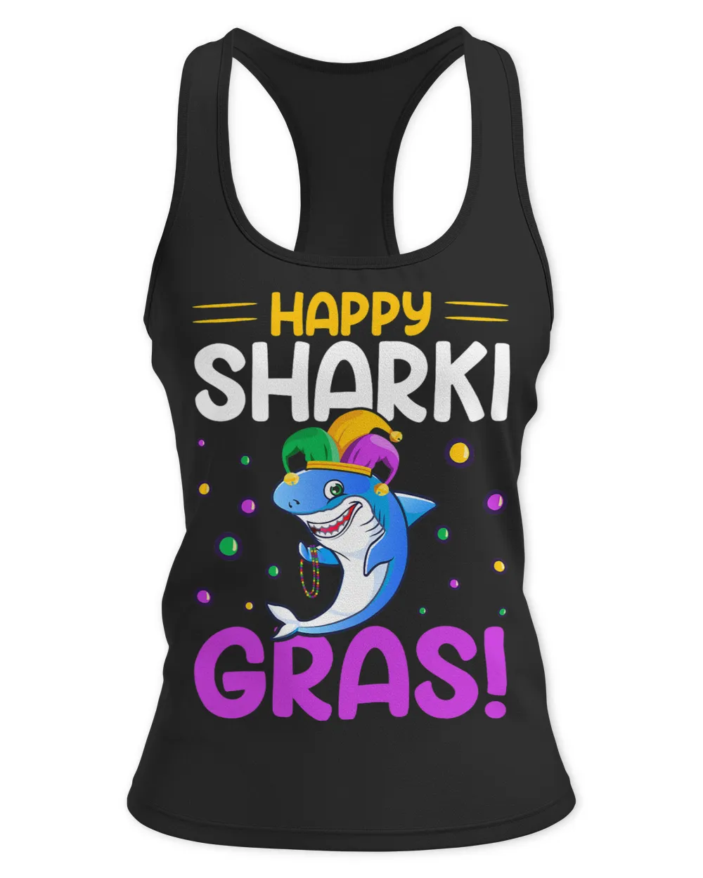Happy Sharki Grass Nola Mardi Gras Shark Lover Kids Boy Women's Ideal Racerback Tank black xs