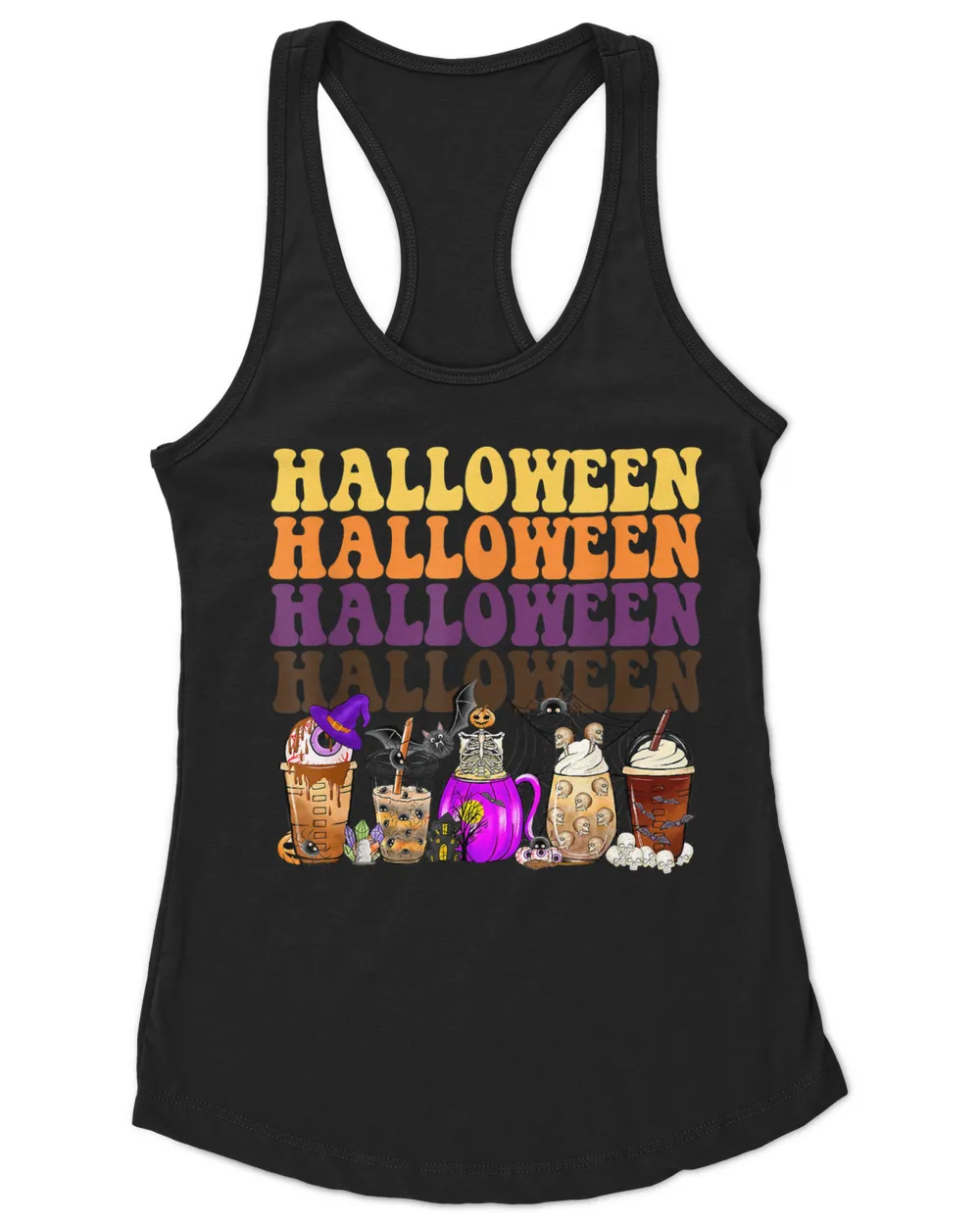 Funny Coffee Pumpkin Halloween Retro Skeleton Spooky T-Shirt