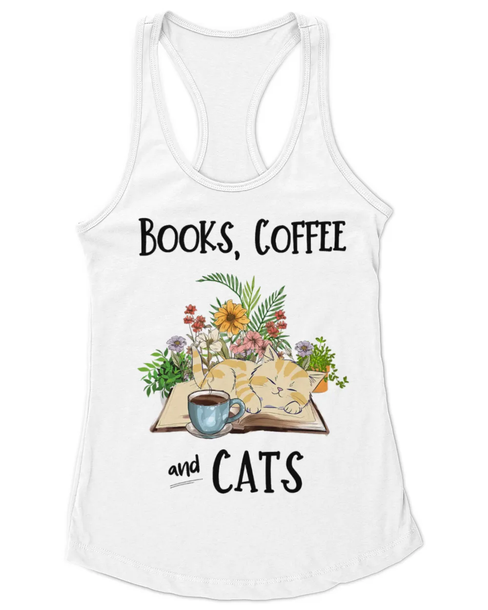 Adorable Books Coffee and Cats Cat Book Plant Coffee Lover T-Shirt