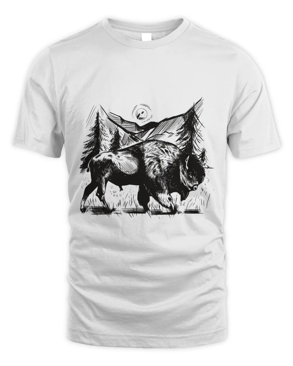 Bison art animal dashed black and white forest