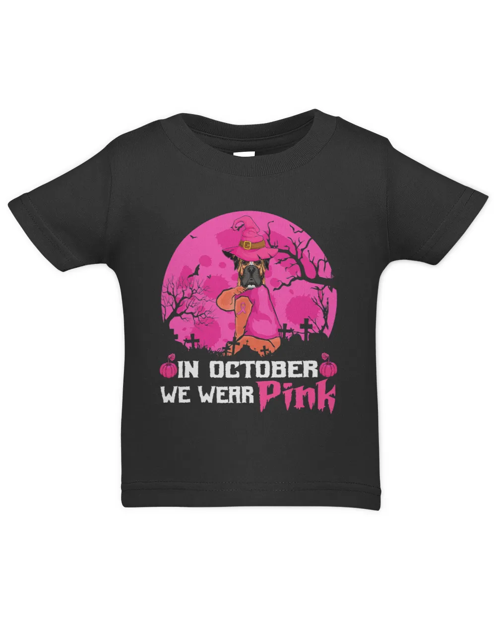 Boxer In October We Wear Pink Witch Boxer Breast Cancer Halloween Boxers Dog