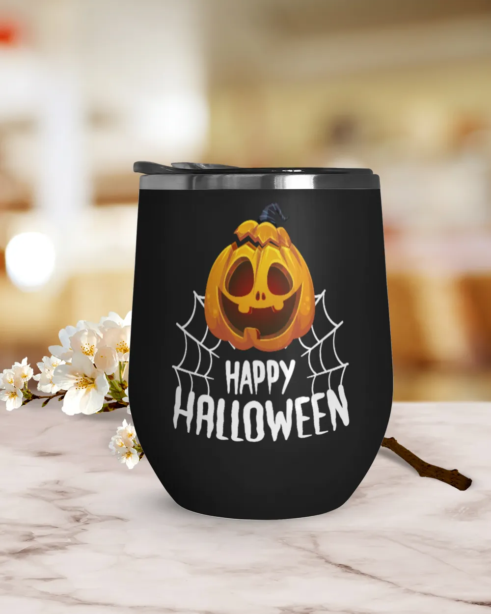 Happy Halloween Wine Tumbler (12 oz), happy pumpkin