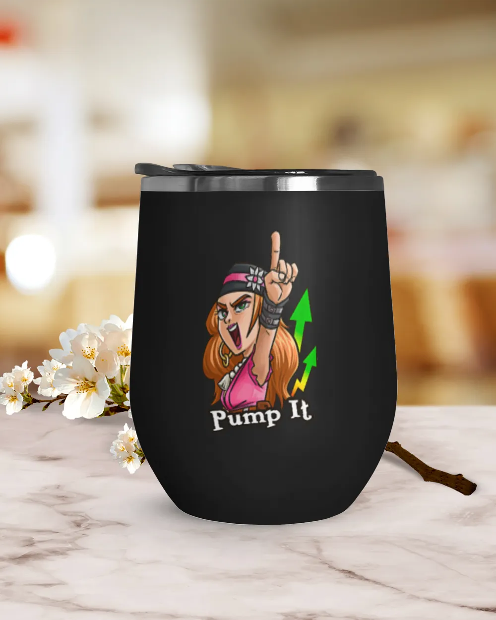 pump it, bitcoin style,  crypto cup,, Wine Tumbler (12 oz) black 12oz