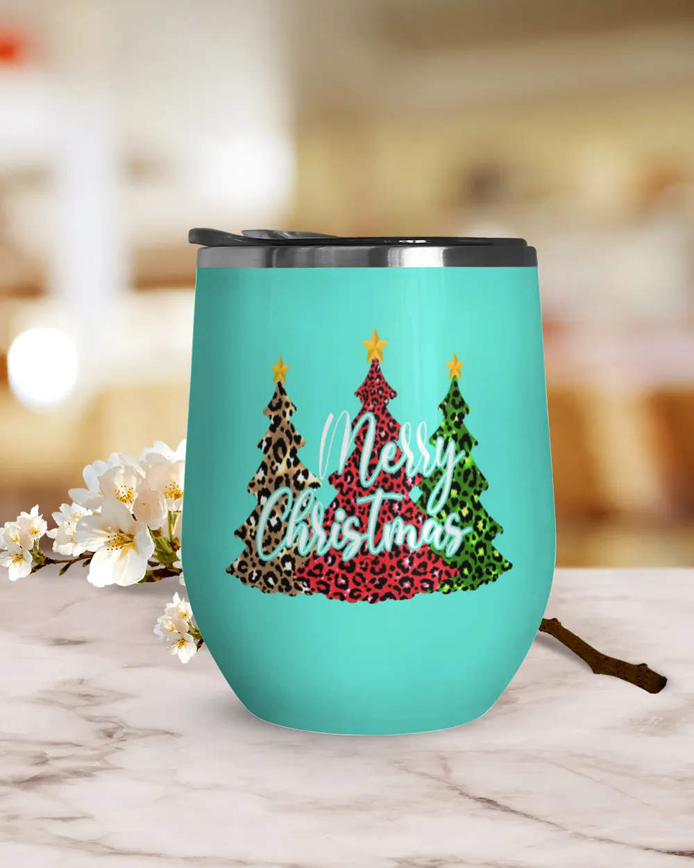 Merry Christmas Tree Wine Tumbler (12 oz)