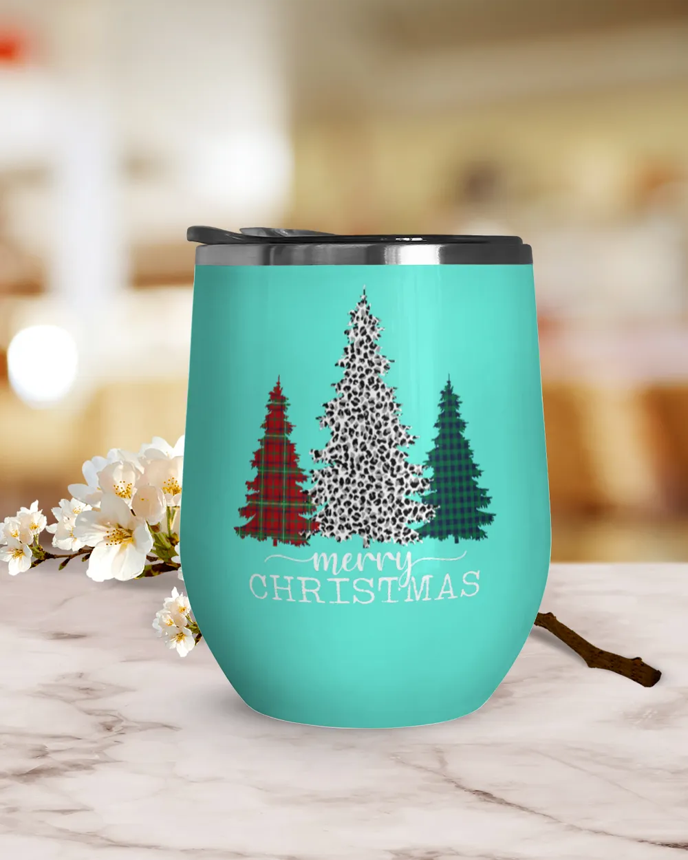 Merry Christmas Trees Wine Tumbler (12 oz)
