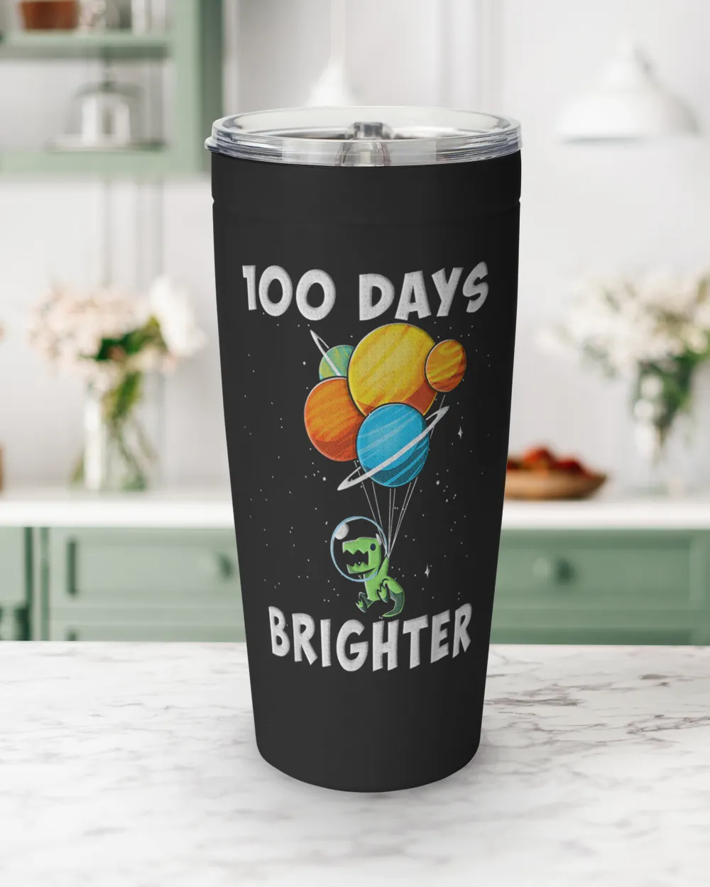 100 Days Brighter 100Th Day Of School Dinosaur T-Rex Space