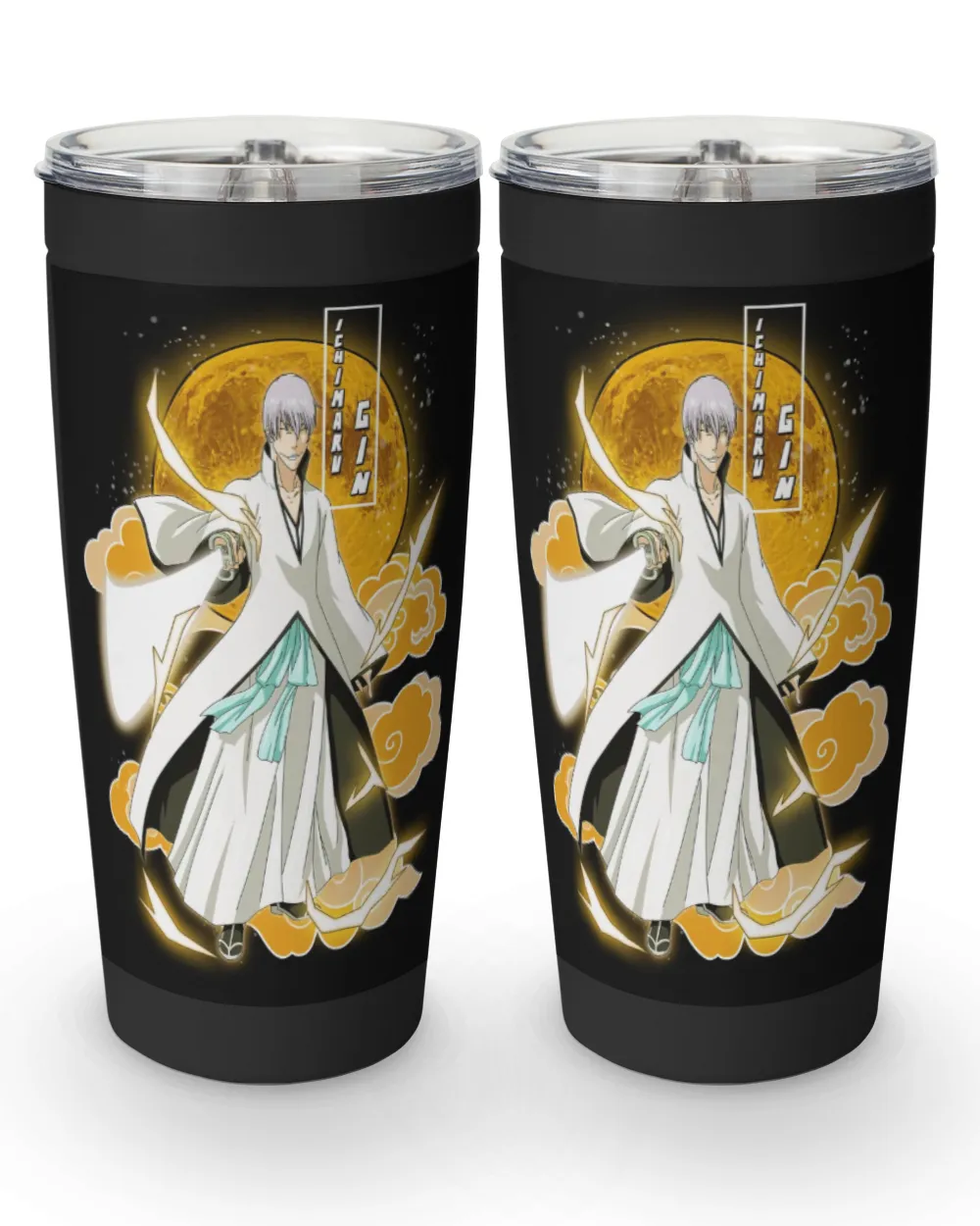 Bleach Anime Ichimaru Gin Graphic Curved Tumbler - Gift for Anime Fans Viking Tumbler (20oz) black 20oz