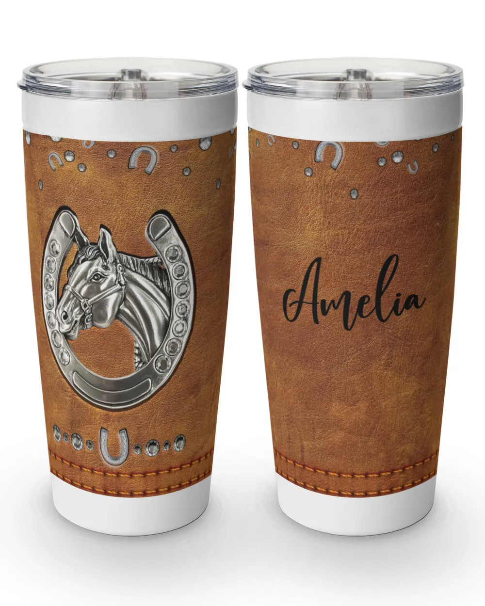 Personalized Custom Horse Jewelry Leather Style Tumbler