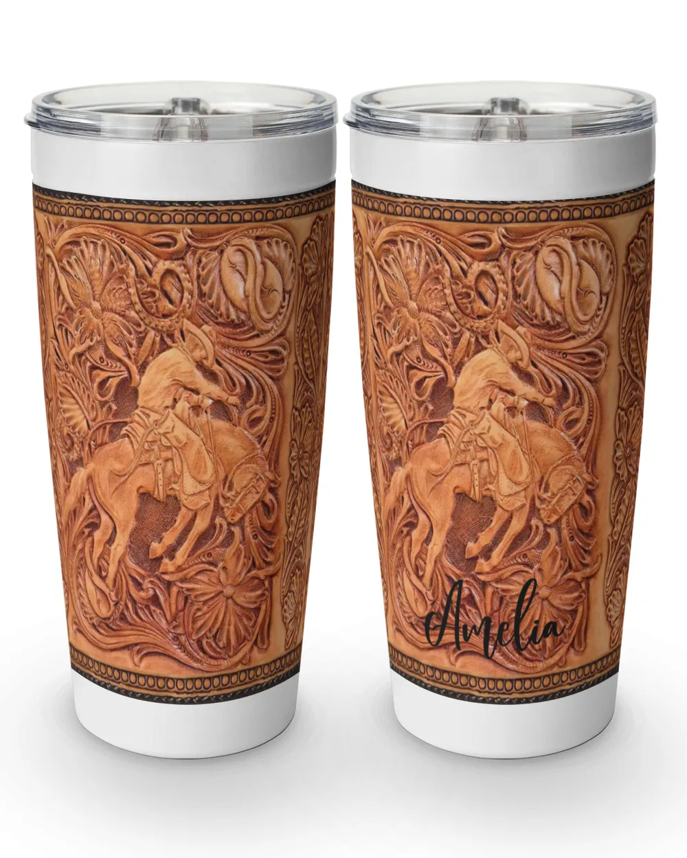 Personalized Custom Horse Trainer Leather Style Tumbler