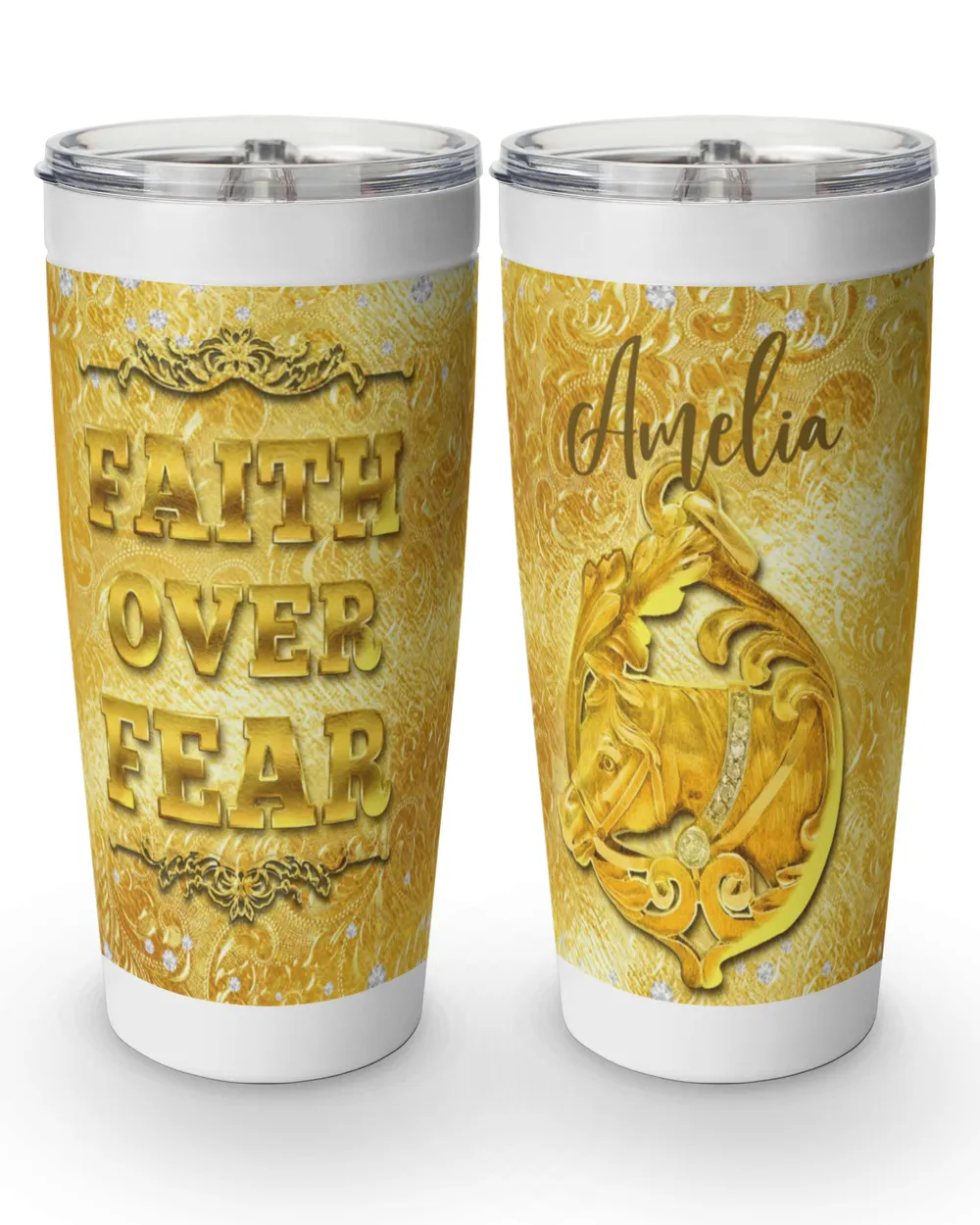 Personalized Custom Horse Gold Style Tumbler