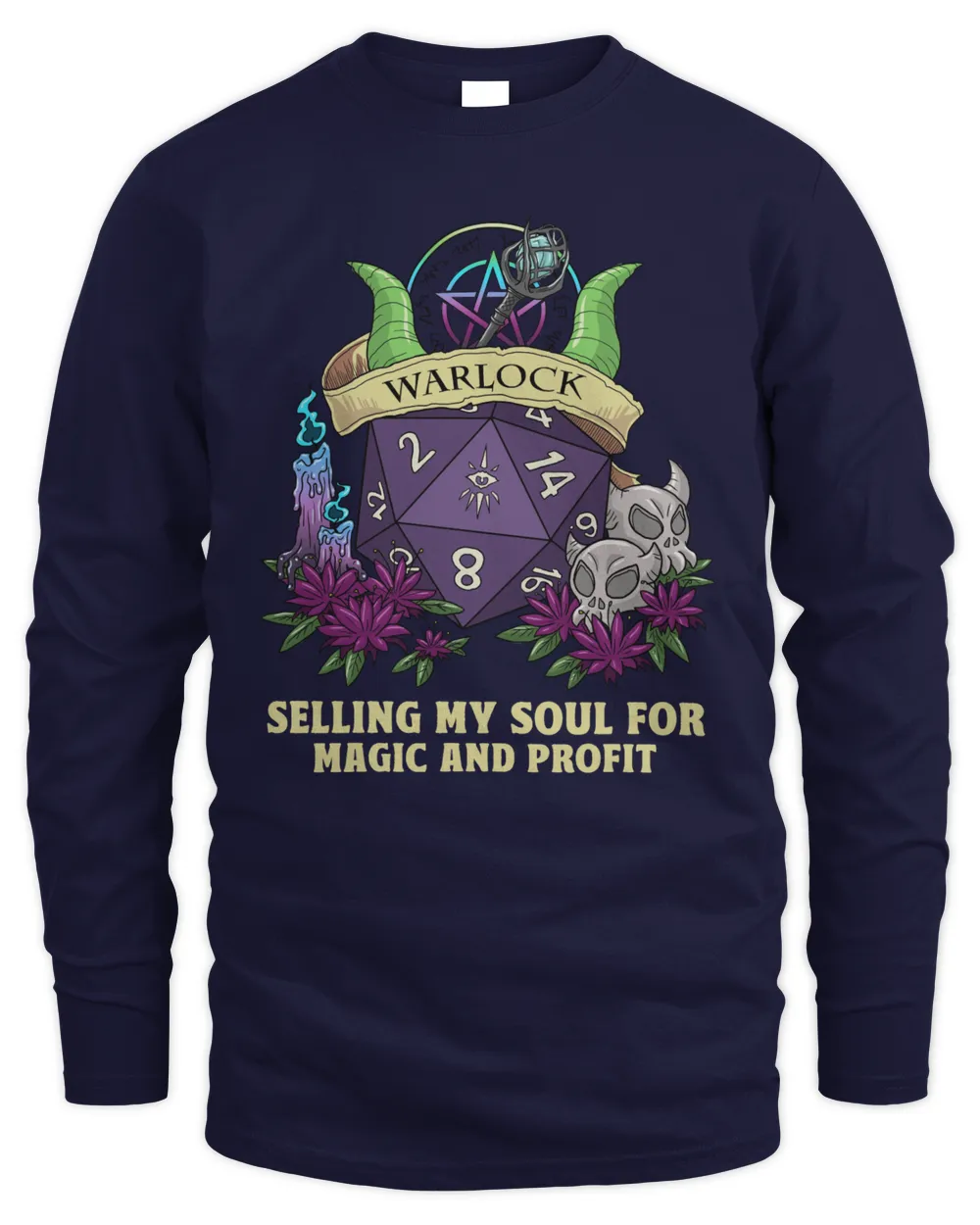 Warlock Selling My Soul For Magic And Profit, Dungeons and Dragons, DnD, RPG Gift, Dungeon Master Shirt Men's Long Sleeved T-Shirt navy 