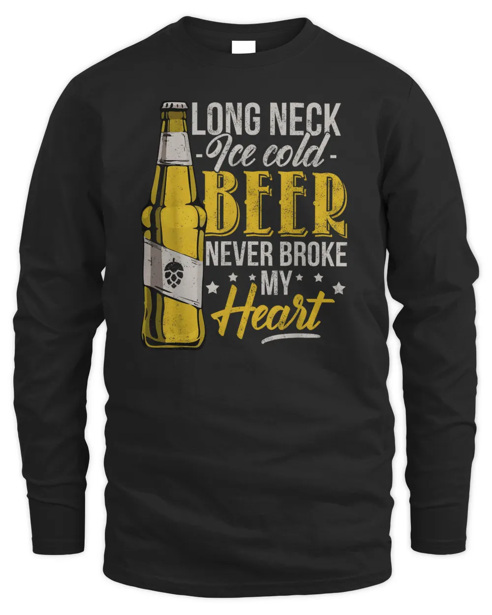 Long Neck Ice Cold Beer Never Broke My Heart Men's Long Sleeved T-Shirt black s