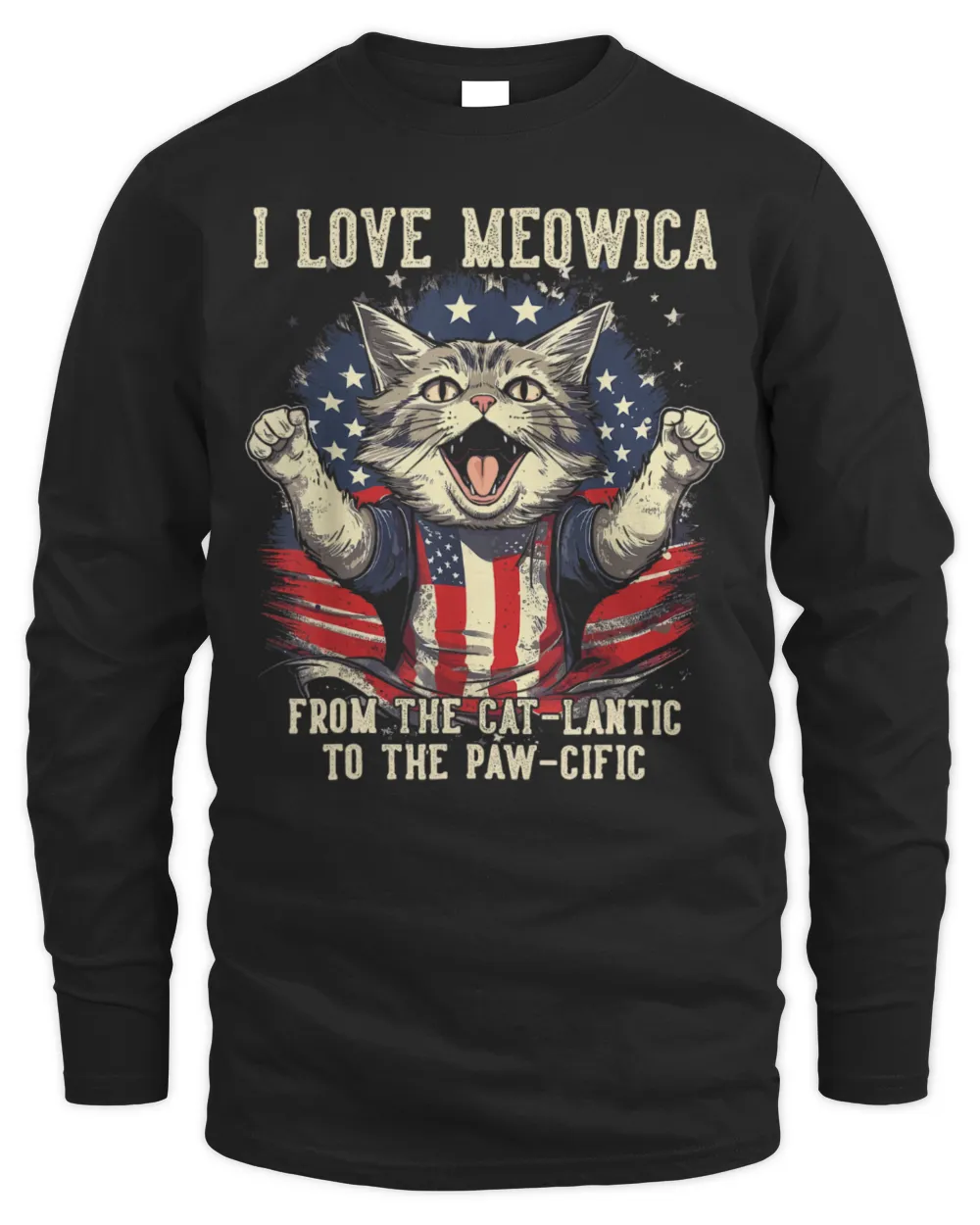 4th July Cat Lover, I Love Meowica Patriotic Funny Happy Cat T-Shirt