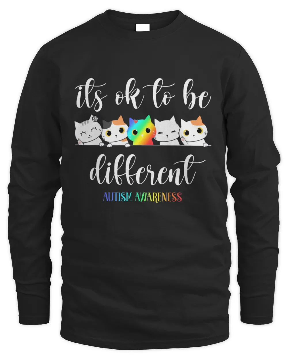 Autism Awareness Cat It's Ok to Be Different Men's Long Sleeved T-Shirt black s