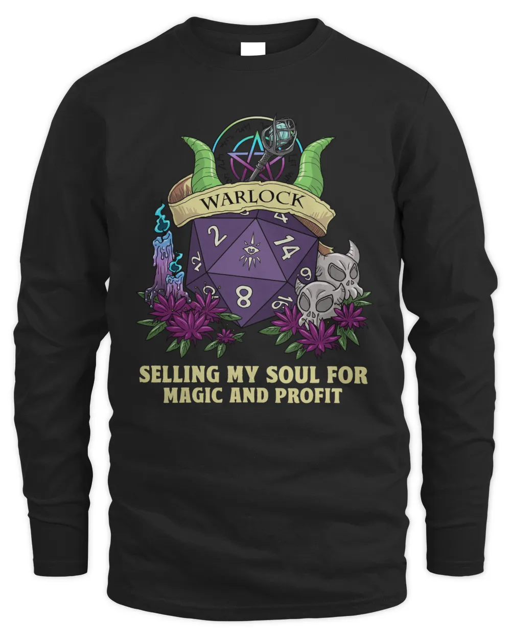 Warlock Selling My Soul For Magic And Profit, Dungeons and Dragons, DnD, RPG Gift, Dungeon Master Shirt Men's Long Sleeved T-Shirt black 
