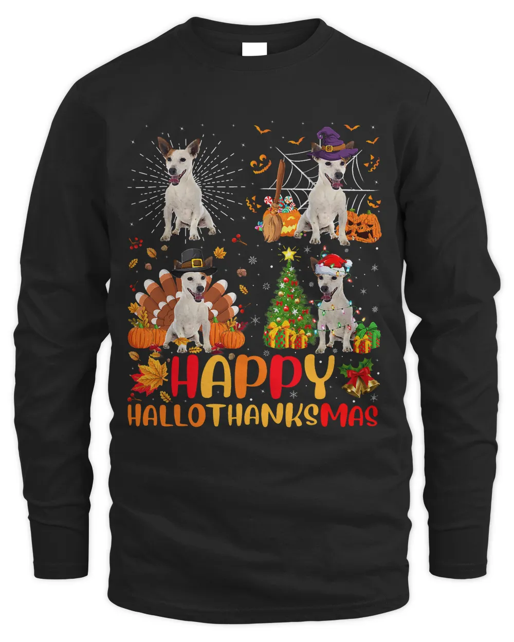 Halloween Christmas Funny Rat Terrier Dog Hallothanksmas