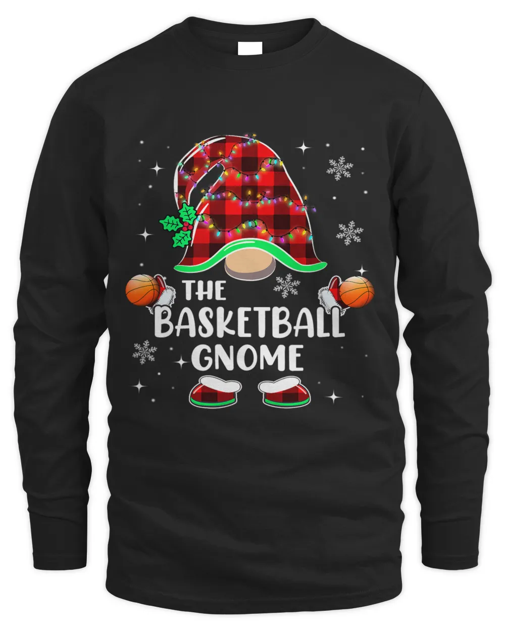 Sporty Gnome Basketball Buffalo Plaid Christmas Light Family