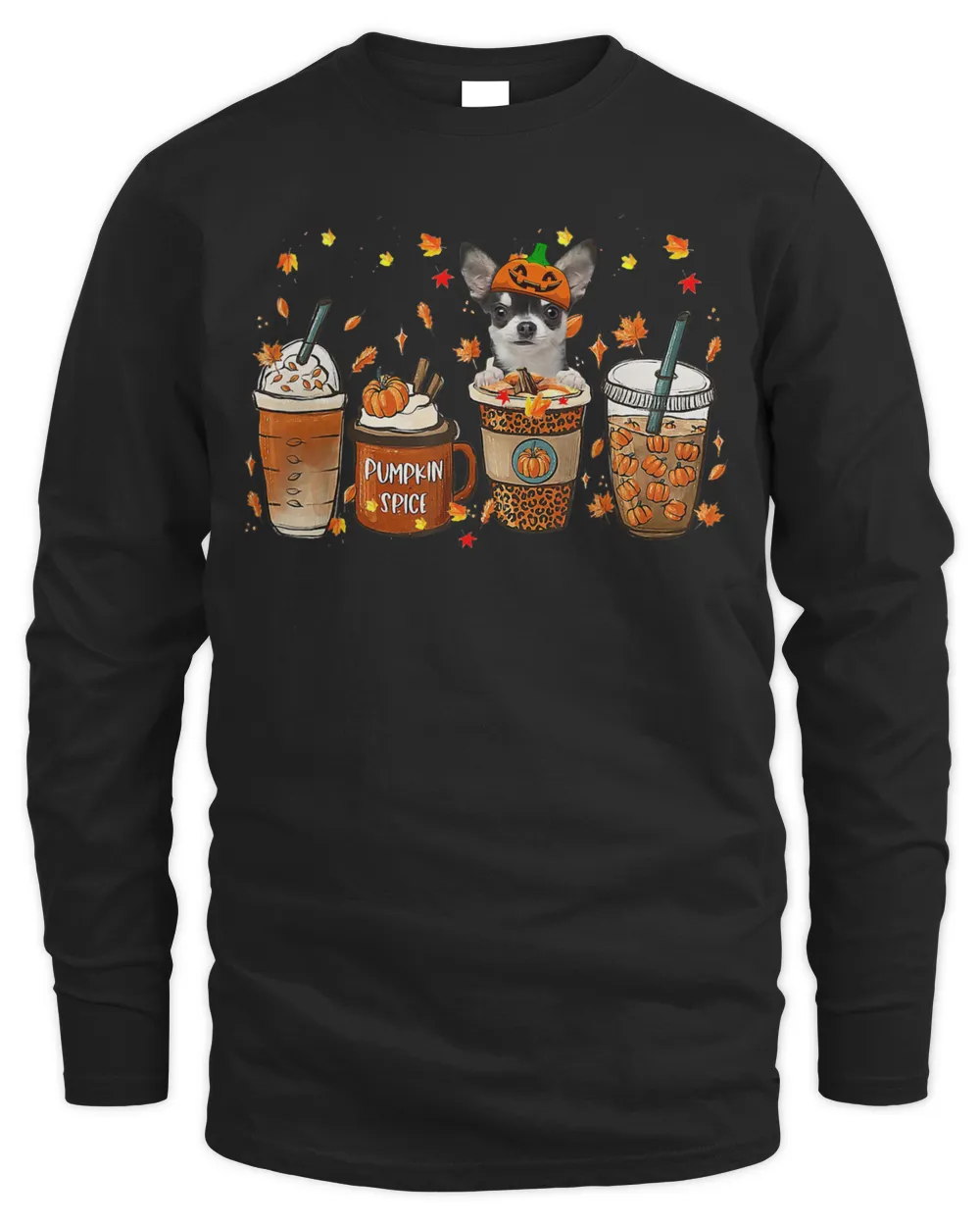 Fall Coffee Pumpkin Spice Latte Iced Autumn Chihuahua T-Shirt