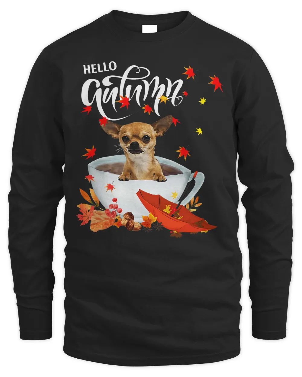 Chihuahua Autumn Dog And Coffee Fall Thanksgiving Chihuahua T-Shirt