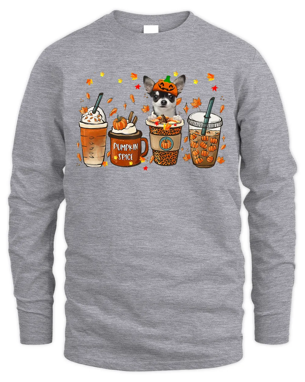 Fall Coffee Pumpkin Spice Latte Iced Autumn Chihuahua T-Shirt