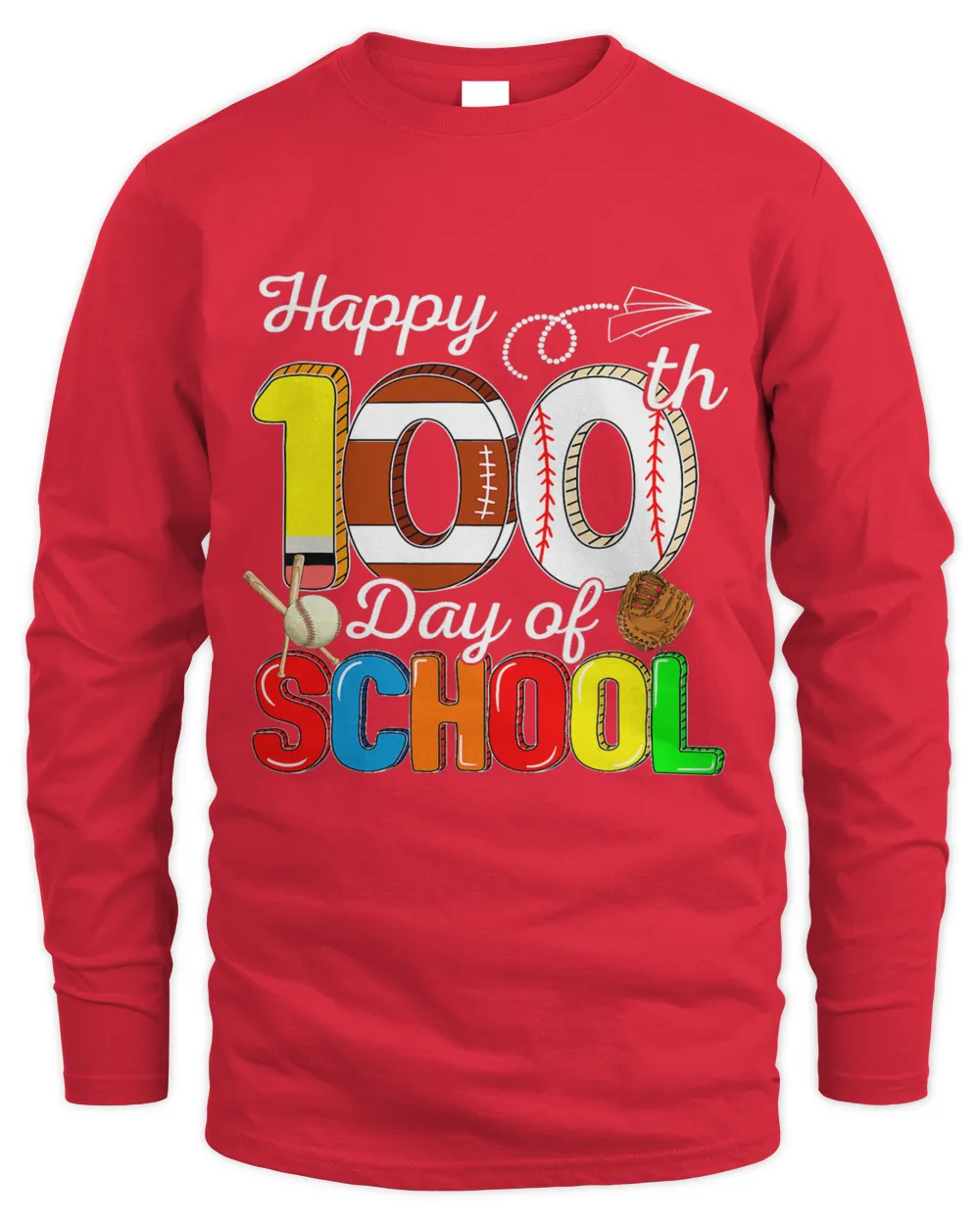 Happy 100th Day Of School Football Baseball Sport Lovers