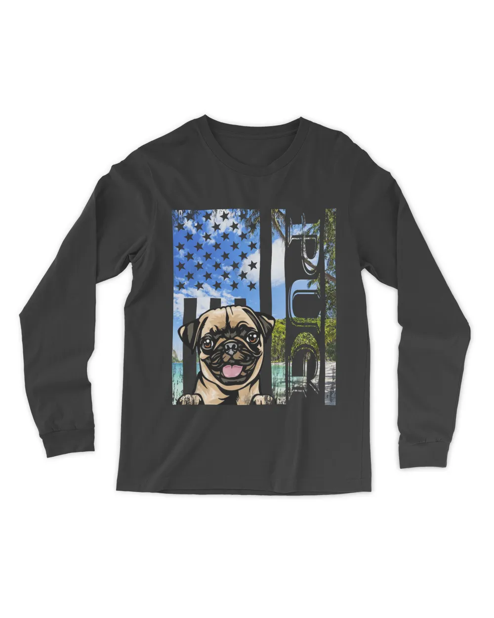 Flag USA Hawaii Pug - Dark Color Men's Long Sleeved T-Shirt black s