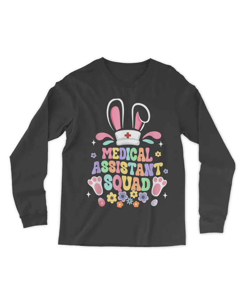 Retro Groovy Medical Assistant Squad Bunny Ear Flower Easter T-Shirt