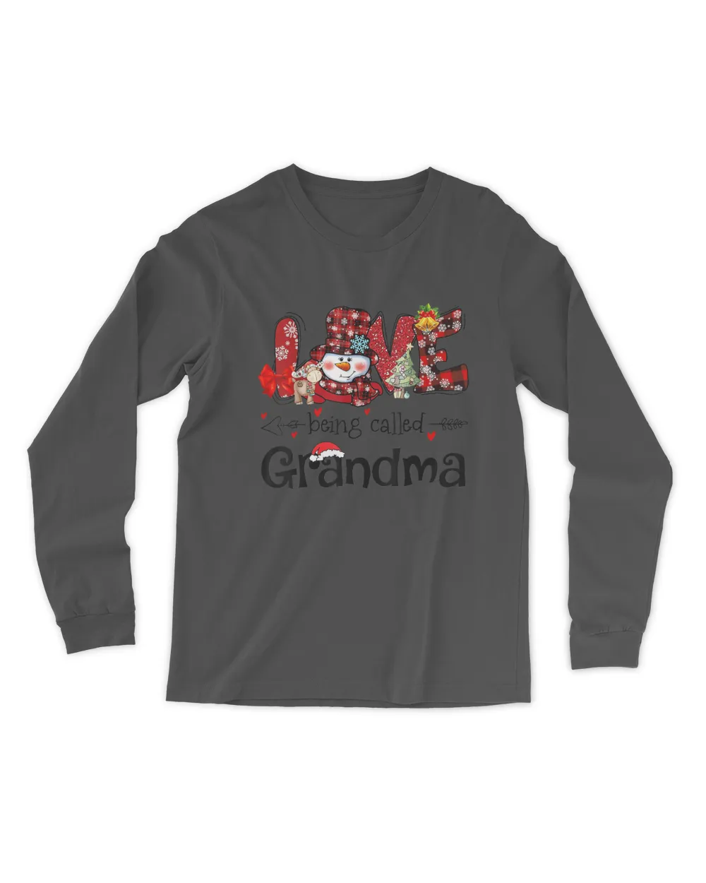 Love being called Grandma Snowman Christmas Red Plaid Xmas T-Shirt