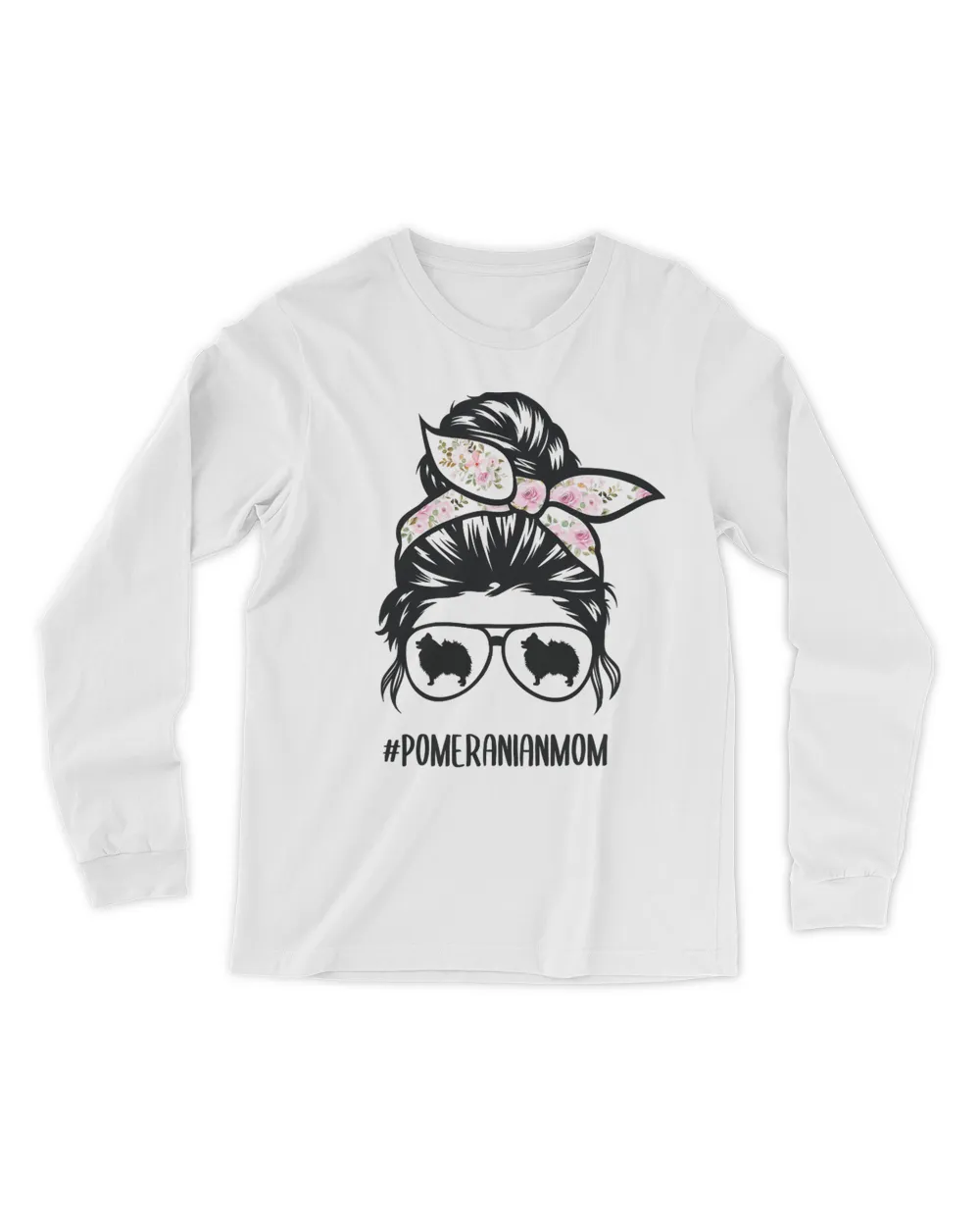 Pomeranian dog mom messy bun hair glasses, pom mom dog T-Shirt