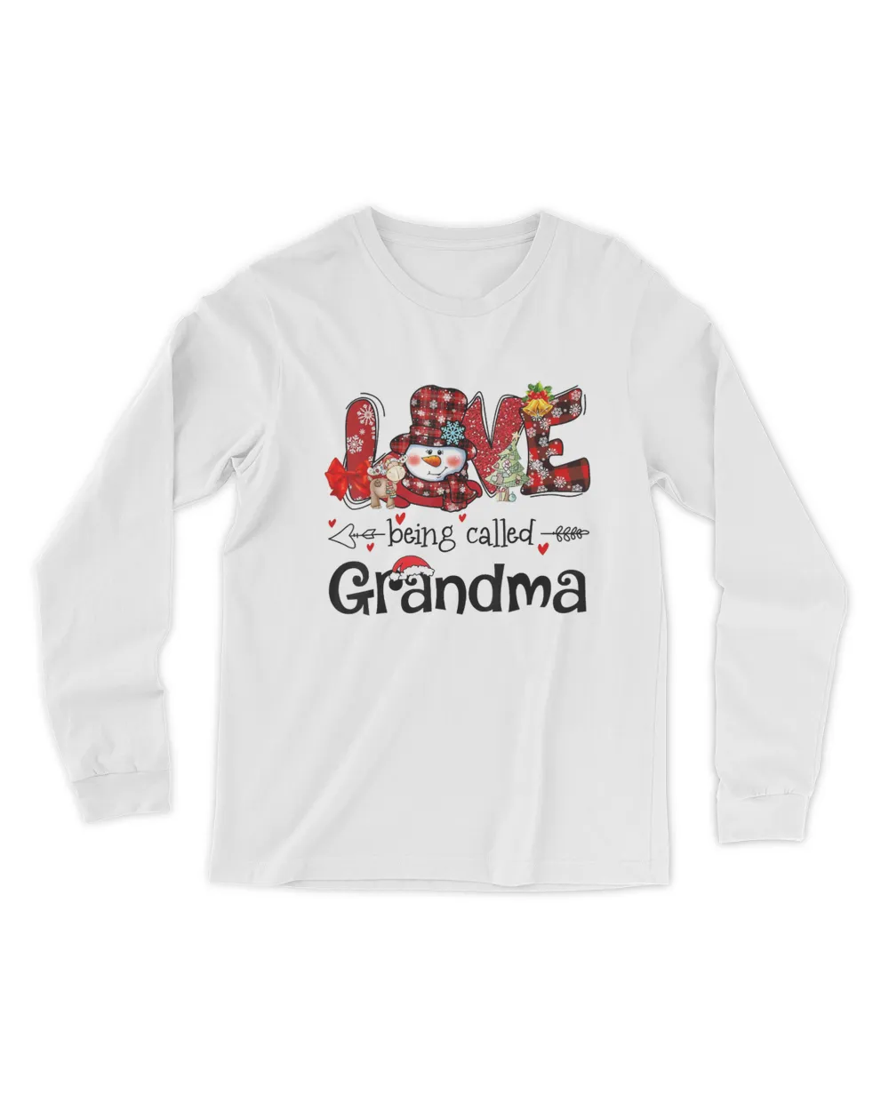 Love being called Grandma Snowman Christmas Red Plaid Xmas T-Shirt