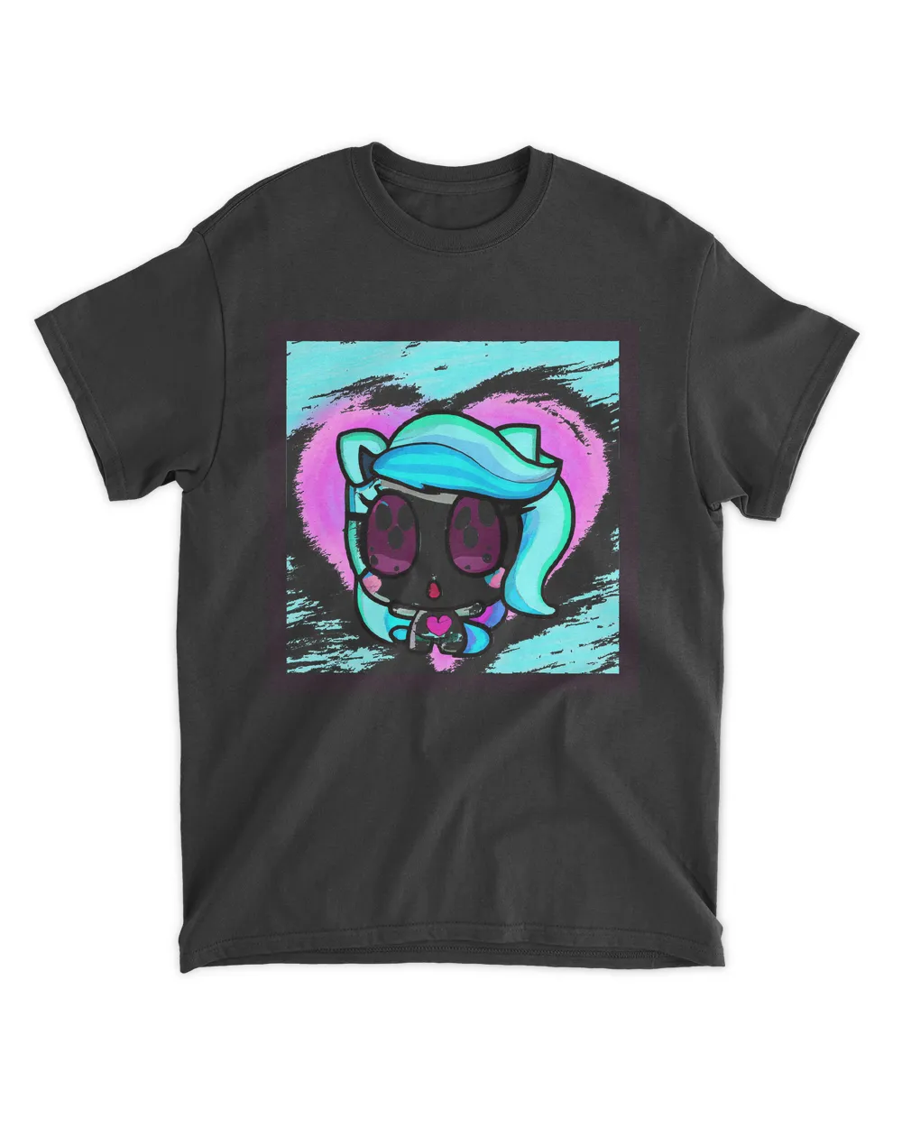 Anime Chibi Kawaii Pony With With Blue Hair Purple Heart