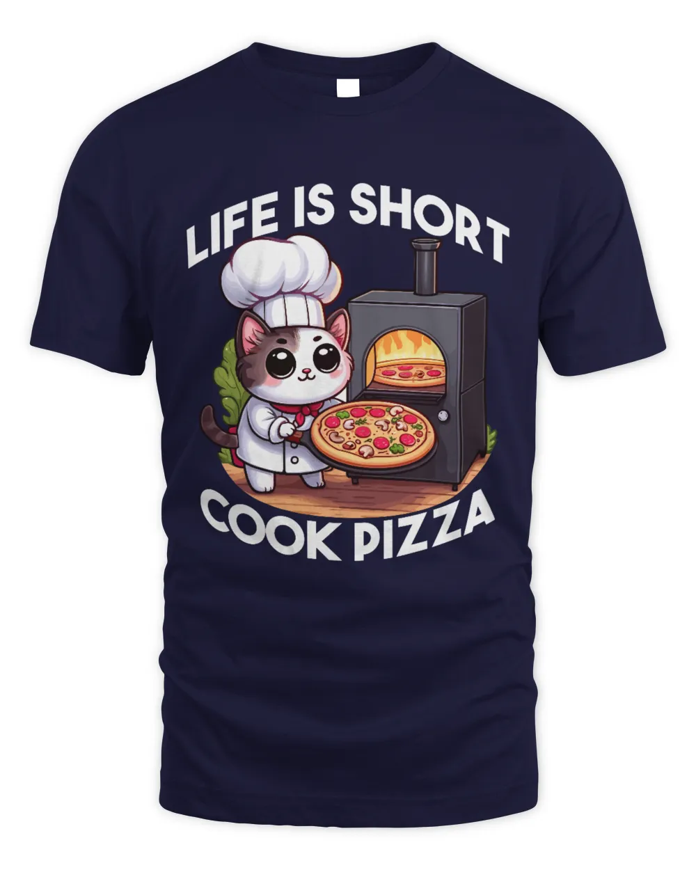 Life is Short, Cook Pizza - Chef Cat Unisex Standard T-Shirt navy s