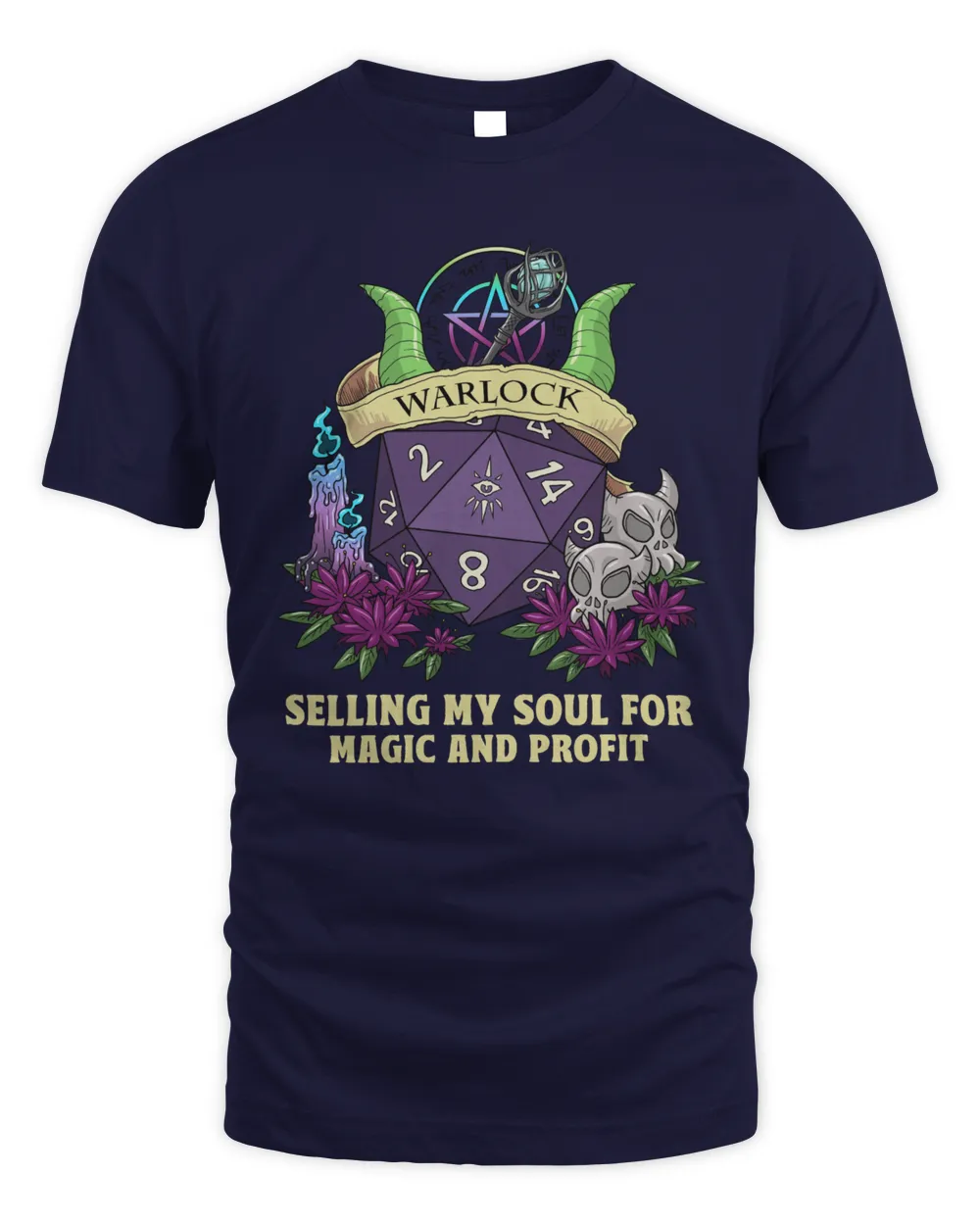 Warlock Selling My Soul For Magic And Profit, Dungeons and Dragons, DnD, RPG Gift, Dungeon Master Shirt Unisex Standard T-Shirt navy 