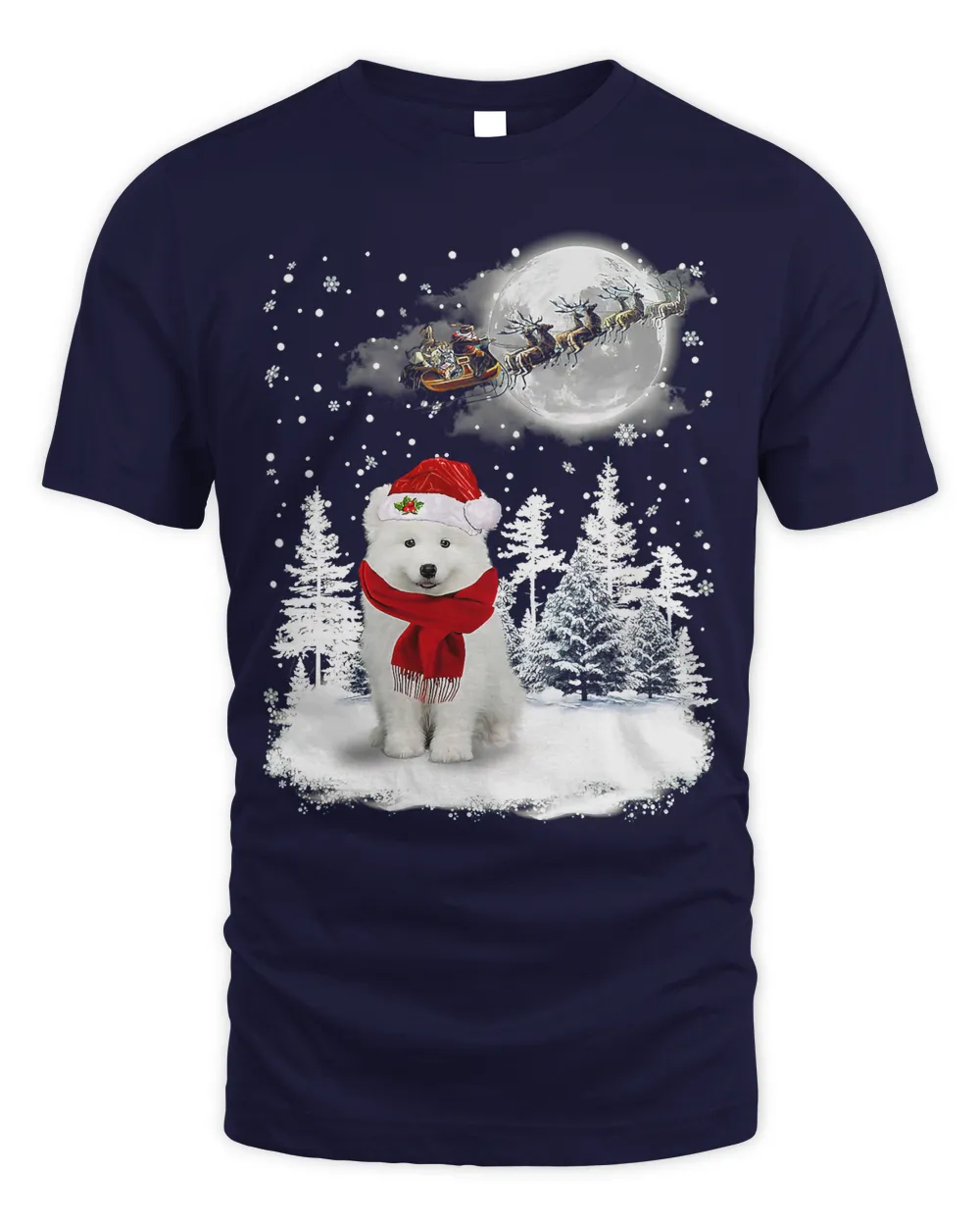 Samoyed On Snow Christmas Moon Lighting Santa Hat17