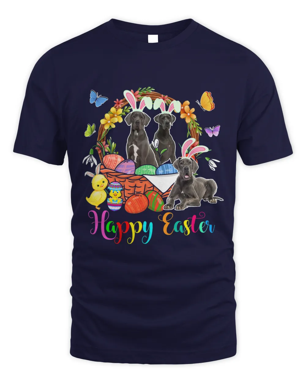 Three Bunny Great Dane Dogs In Easter Eggs Basket