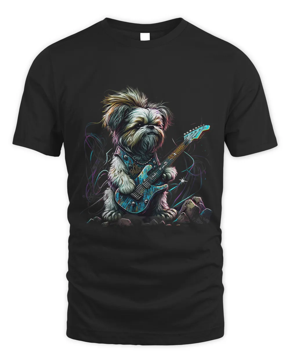 Shih Tzu dog Playing Electric Guitar Rock