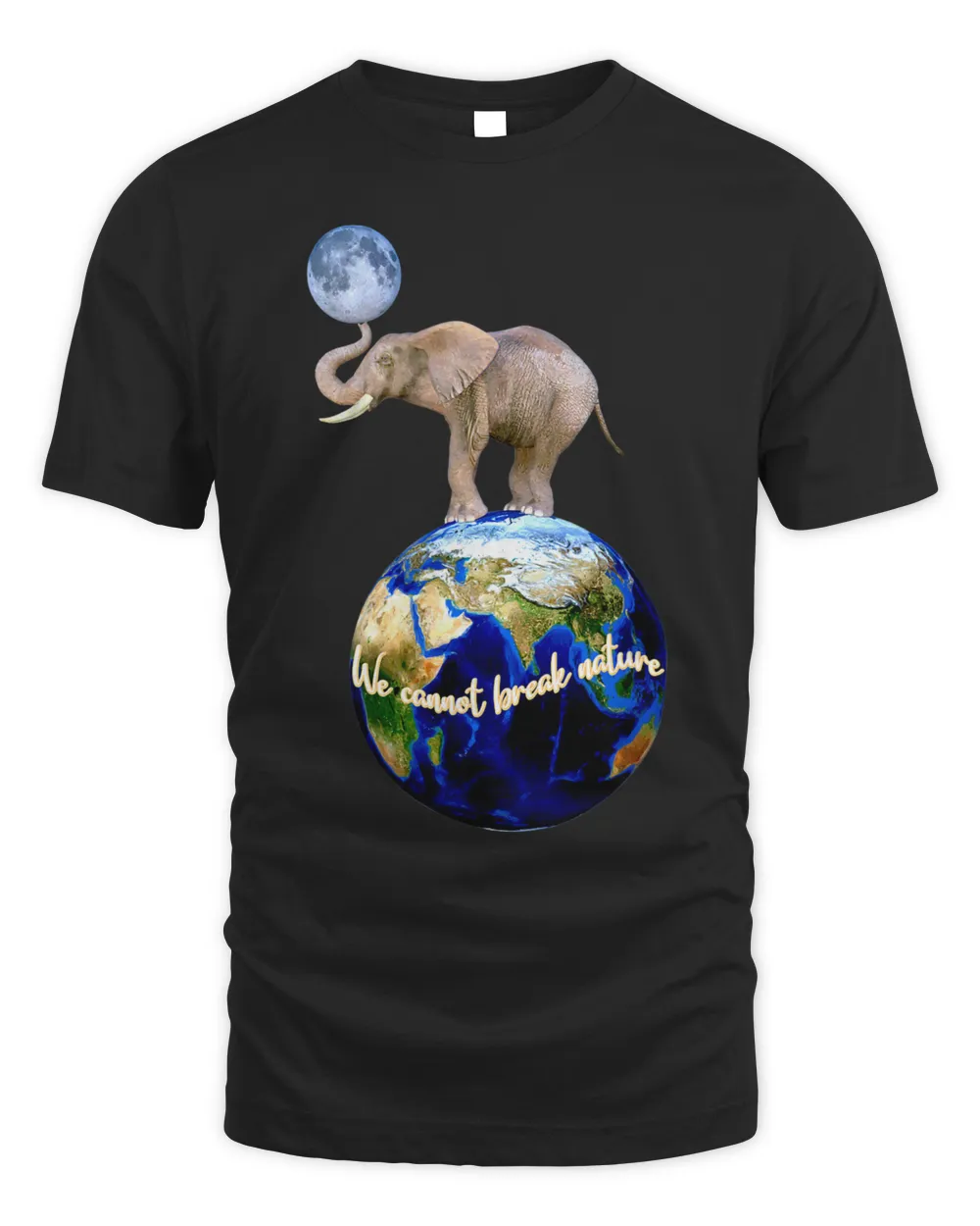 Elephant stands on globe and balances the moon