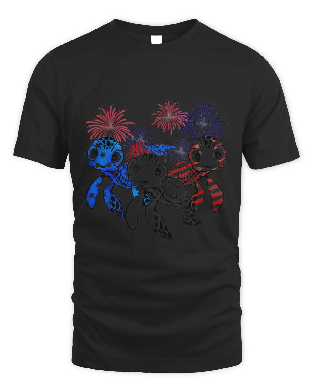 3 Turtle Bandana Firework American Flag Unisex Standard T-Shirt black s