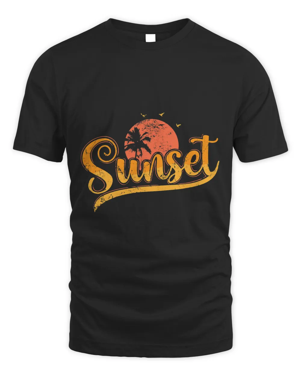Sunset with Palm Tree View Unisex Standard T-Shirt black s