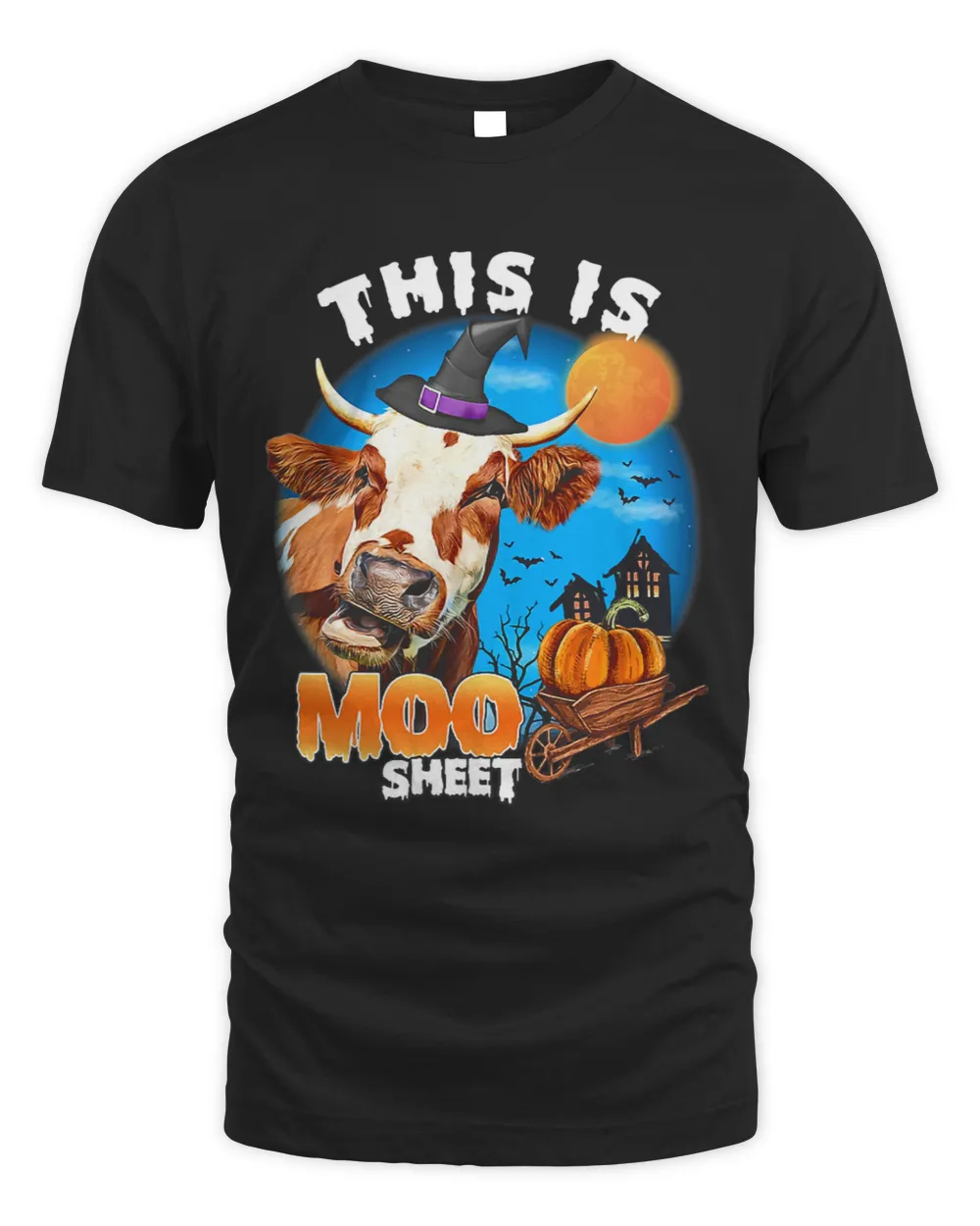 This Is Moo Sheet Cute Witch Cow Pumpkin Tree Moon