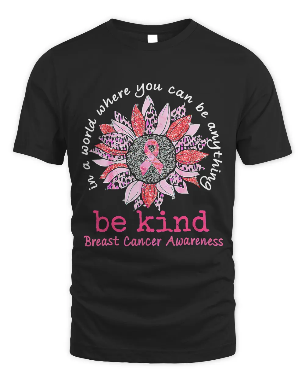 BC Be Kind Breast Cancer Awareness Sunflower Leopard Ribbon Cancer