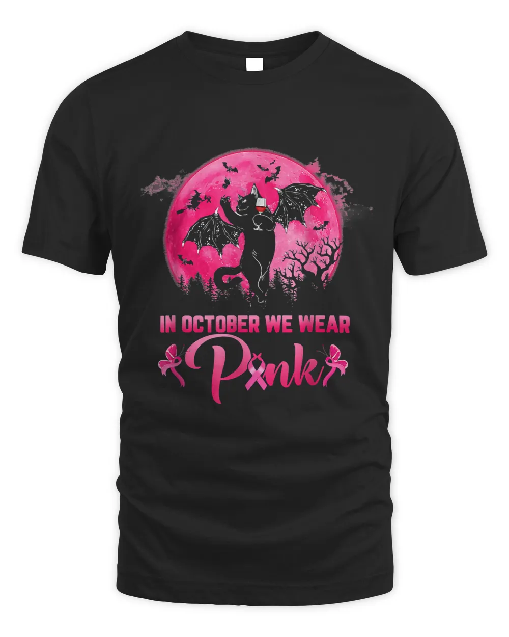 BC In October We Wear Pink Fun Bat Cat Breast Cancer Halloween 107 Cancer