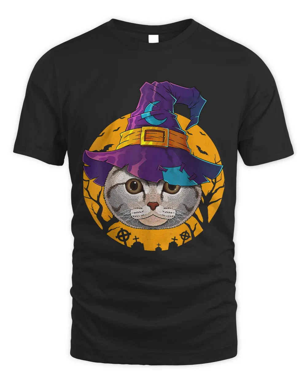 Cats Scottish Fold Witch Cat Funny Halloween Costume Creepy Moon 74