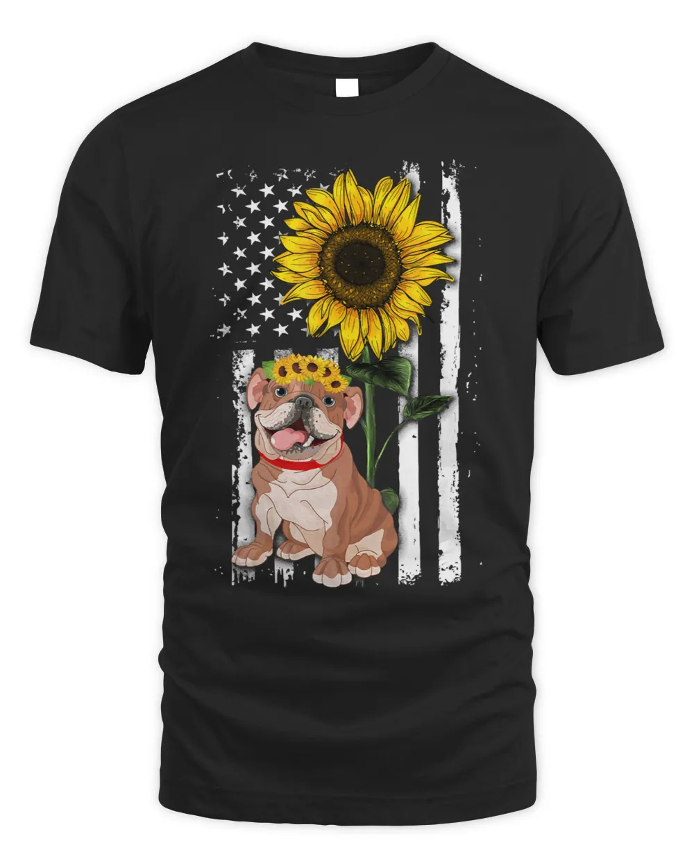 Dog English Bulldog Sunflower American Flag Patriotic English Bulldog Dog 462