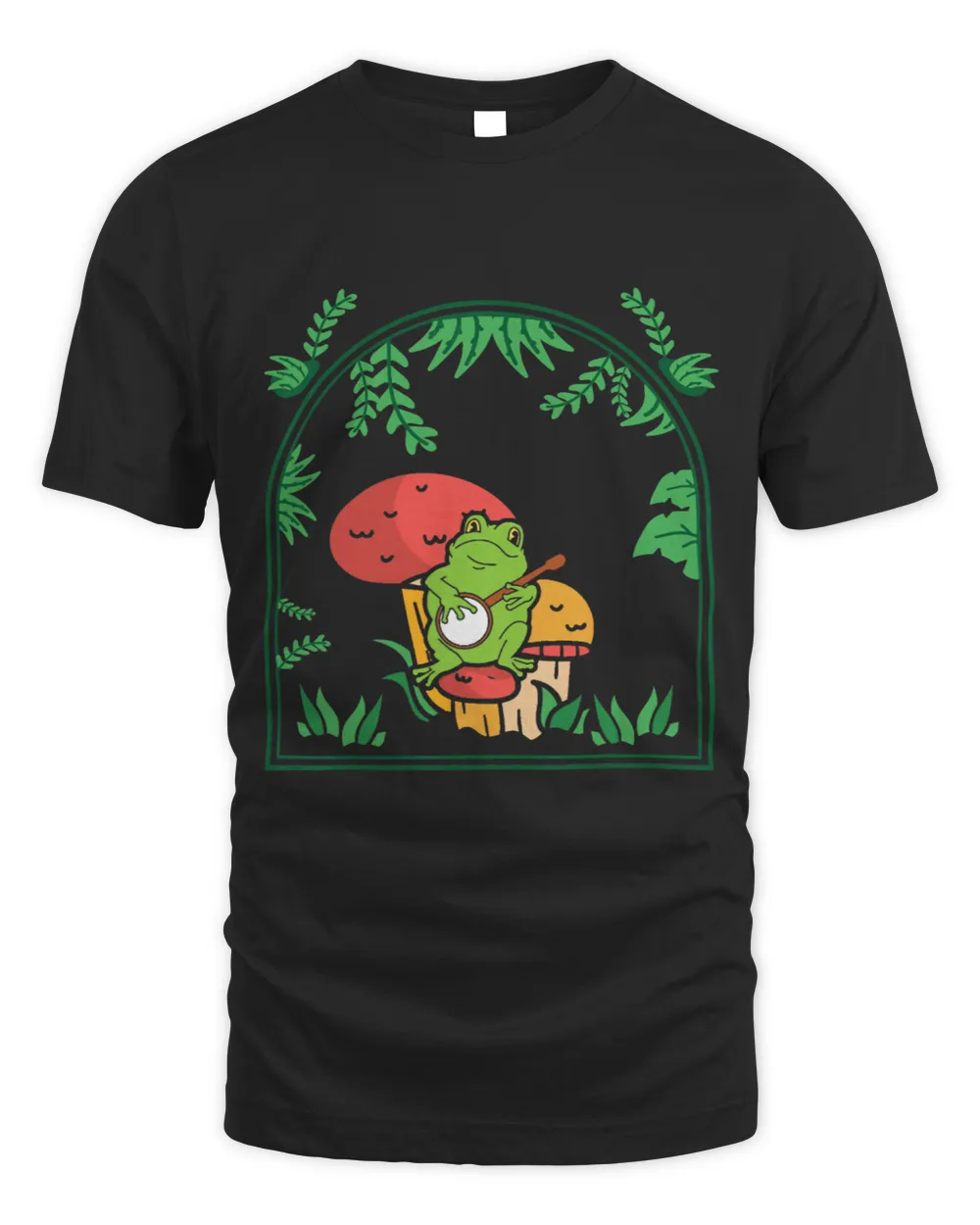 Frogs Cute Cottagecore Aesthetic Frog Playing Banjo on Mushroom63 10