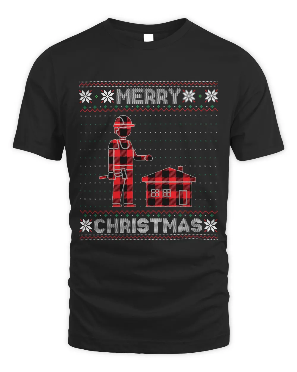 Construction Worker Christmas Red Plaid Ugly Sweater Party