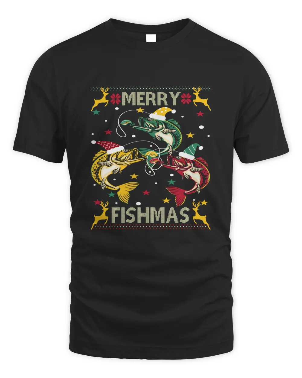 Merry Fishmas Funny Fishing Christmas Unisex Standard T-Shirt black s