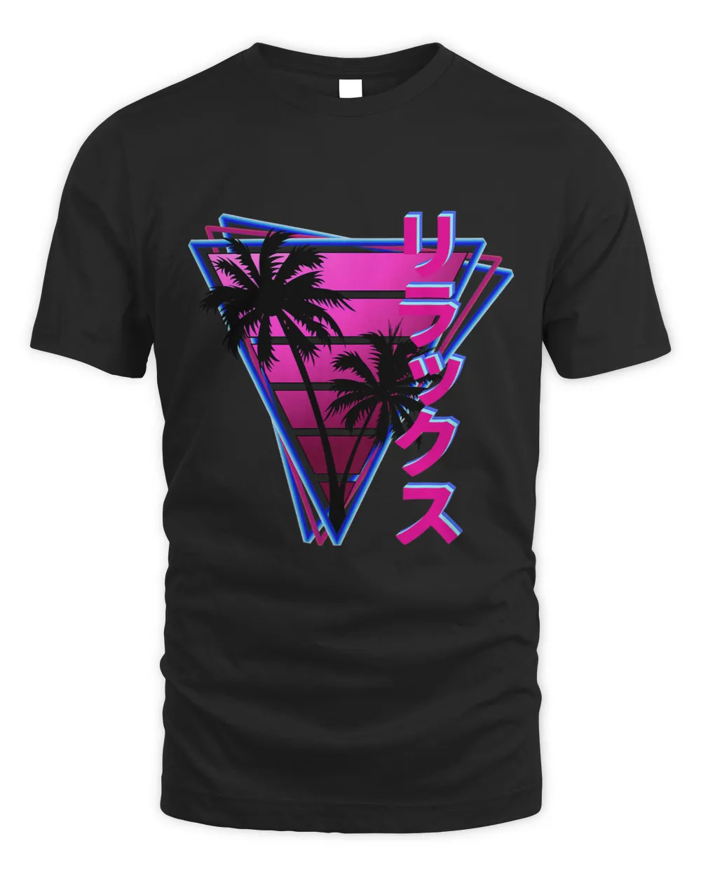 Synthwave Relax Rirakkusu Retro Triangle Palm Tree Design Unisex Standard T-Shirt black s