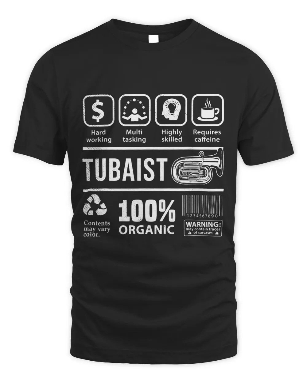 Tuba Funny Multi Tasking graphic theme Unisex Standard T-Shirt black s