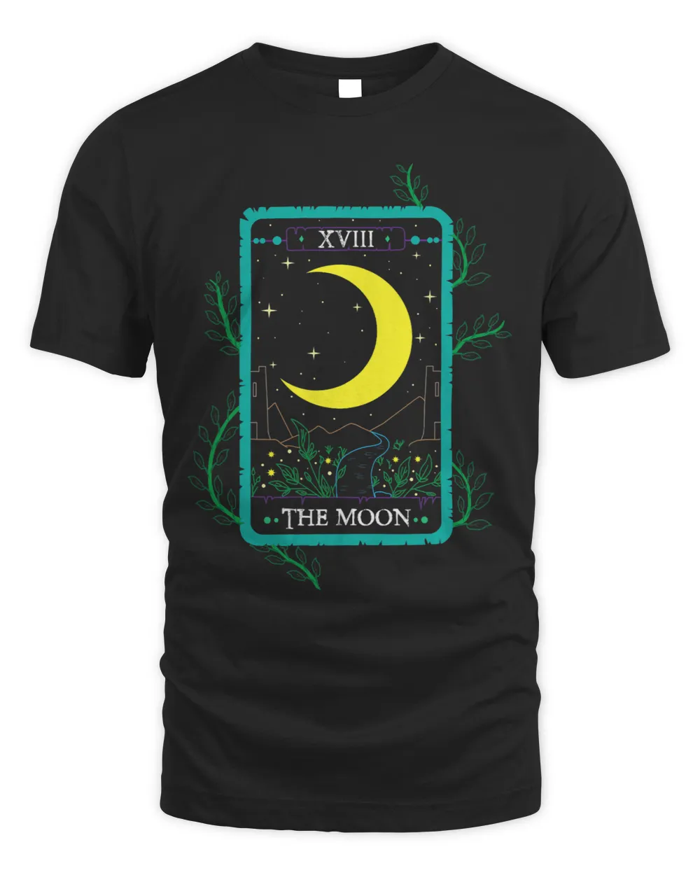 The Moon Tarot Card with Stars Vintage Colorful Witch Design